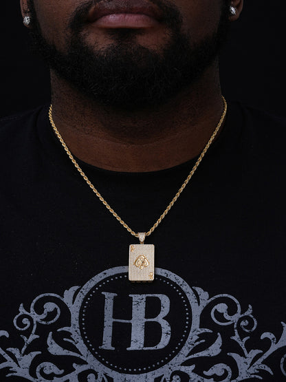 Ace of Spades Poker Card Deck Pendant - 14k Gold Vermeil Or 925 Silver - CZ Stones - Small 1.5"
