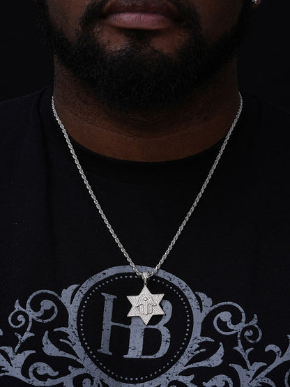 Magen Star Of David W. Hamsa Pendant - 14k Gold Vermeil or 925 Silver - CZ Stones - Medium 1.75"