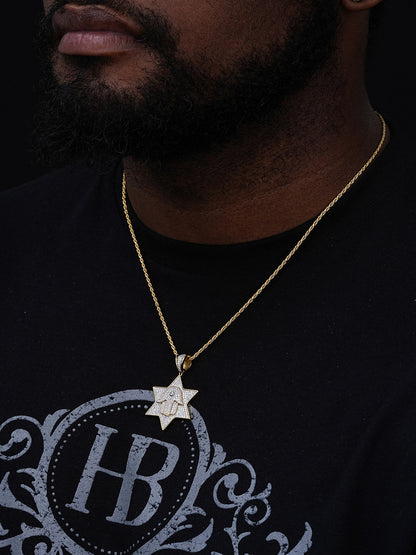 Magen Star Of David W. Hamsa Pendant - 14k Gold Vermeil or 925 Silver - CZ Stones - Medium 1.75"