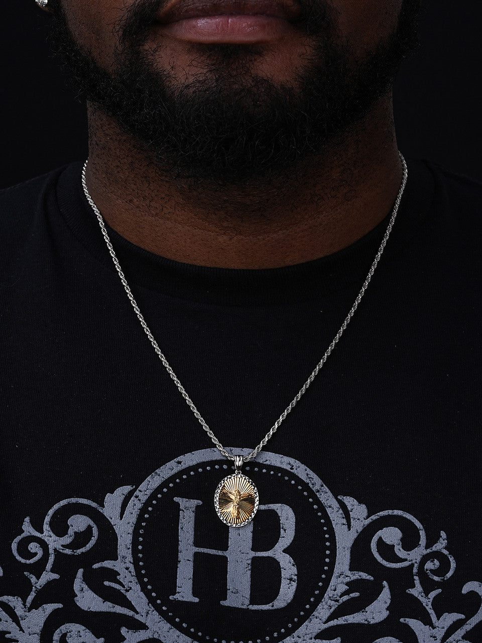 Jesus Medallion Diamond Cut Pendant - 925 Silver & 14k Gold Vermeil - Small 1.5"