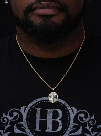 Jesus Medallion Diamond Cut Pendant - 14k Gold Vermeil & 925 Silver - Small 1.5"