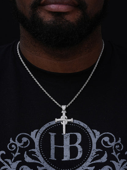 Dollar Nail Baguette Hip Hop Cross Pendant - 14k Gold Vermeil Or 925 Silver - CZ Stones - Medium 2"
