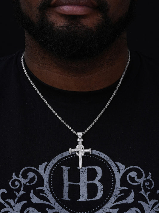 Dollar Nail Baguette Hip Hop Cross Pendant - 14k Gold Vermeil Or 925 Silver - CZ Stones - Medium 2"