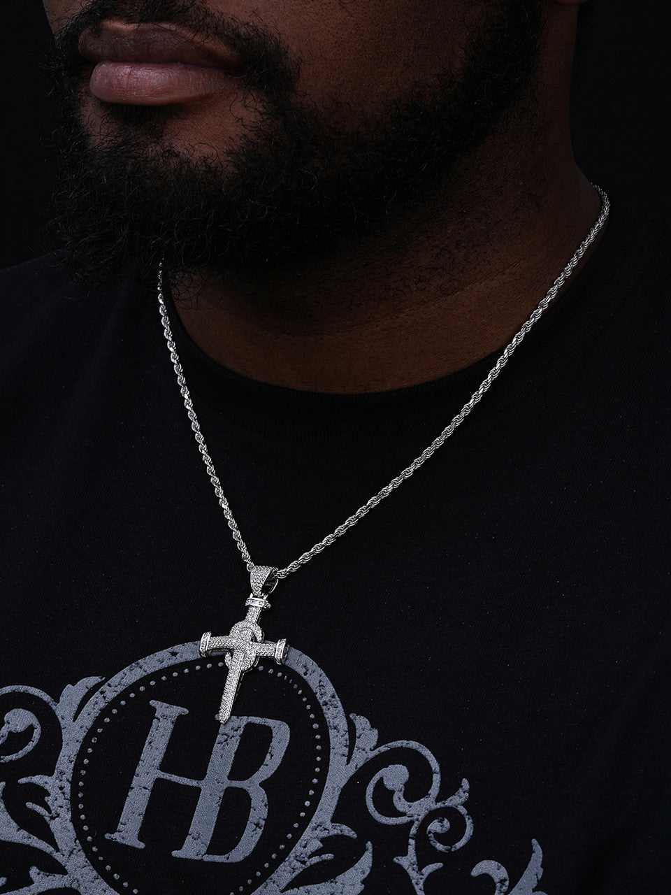 Dollar Nail Baguette Hip Hop Cross Pendant - 14k Gold Vermeil Or 925 Silver - CZ Stones - Medium 2"