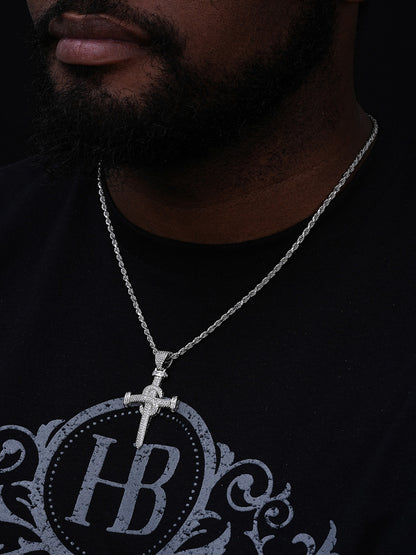 Dollar Nail Baguette Hip Hop Cross Pendant - 14k Gold Vermeil Or 925 Silver - CZ Stones - Medium 2"