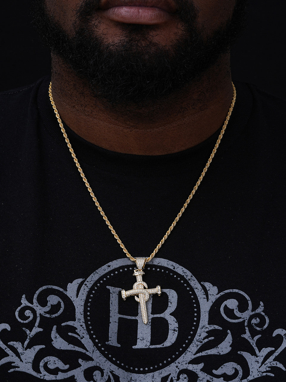 Dollar Nail Baguette Hip Hop Cross Pendant - 14k Gold Vermeil Or 925 Silver - CZ Stones - Medium 2"