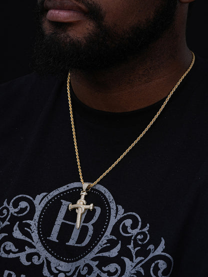 Dollar Nail Baguette Hip Hop Cross Pendant - 14k Gold Vermeil Or 925 Silver - CZ Stones - Medium 2"