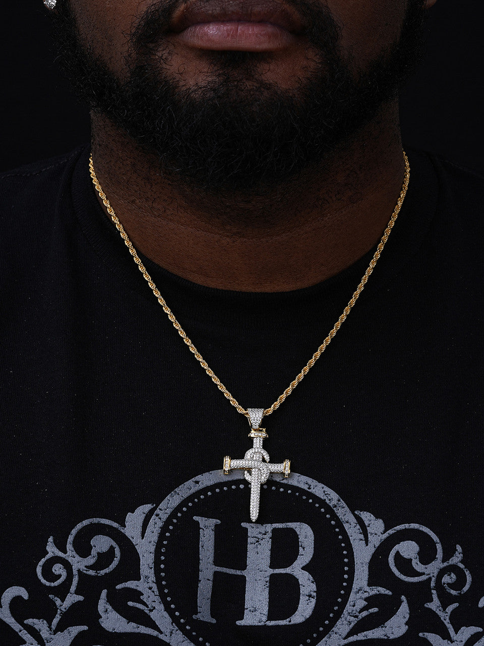 Dollar Nail Baguette Hip Hop Cross Pendant - 14k Gold Vermeil Or 925 Silver - CZ Stones - Medium 2"