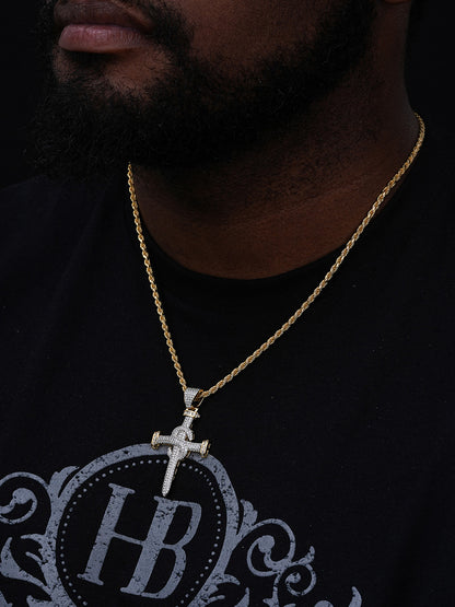 Dollar Nail Baguette Hip Hop Cross Pendant - 14k Gold Vermeil Or 925 Silver - CZ Stones - Medium 2"