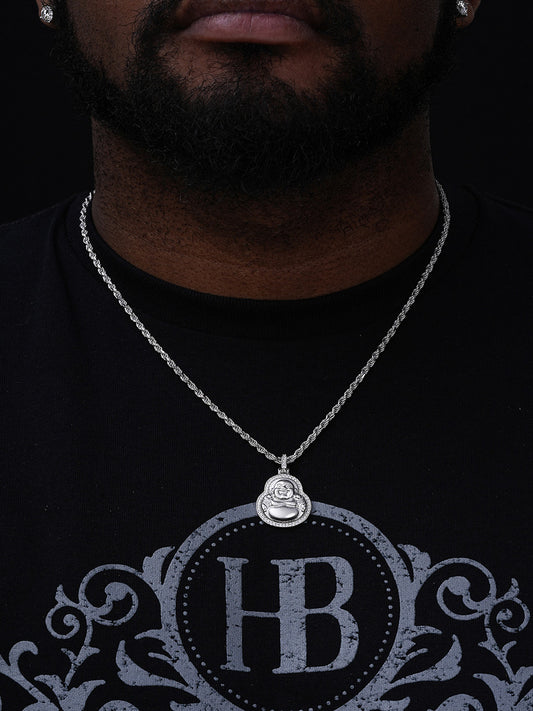 Buddha Hip Hop Pendant - 14k Gold Vermeil Or 925 Silver - CZ Stones - Small 1.5"