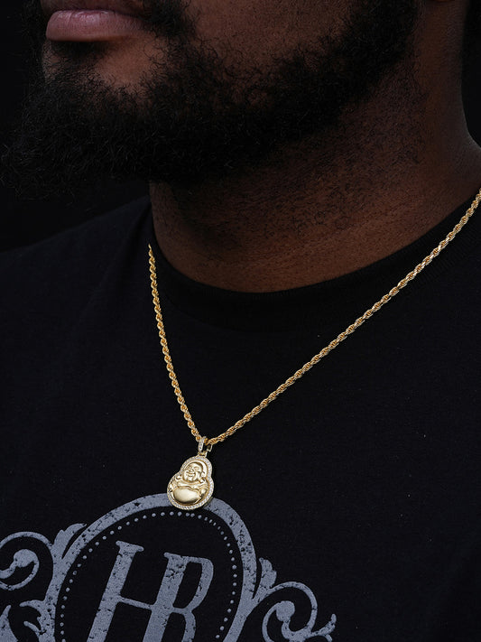 Buddha Hip Hop Pendant - 14k Gold Vermeil Or 925 Silver - CZ Stones - Small 1.5"