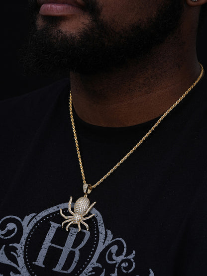 Spider Iced Out Pendant - 14k Gold Vermeil Or 925 Silver - CZ Stones - Small 1.5"