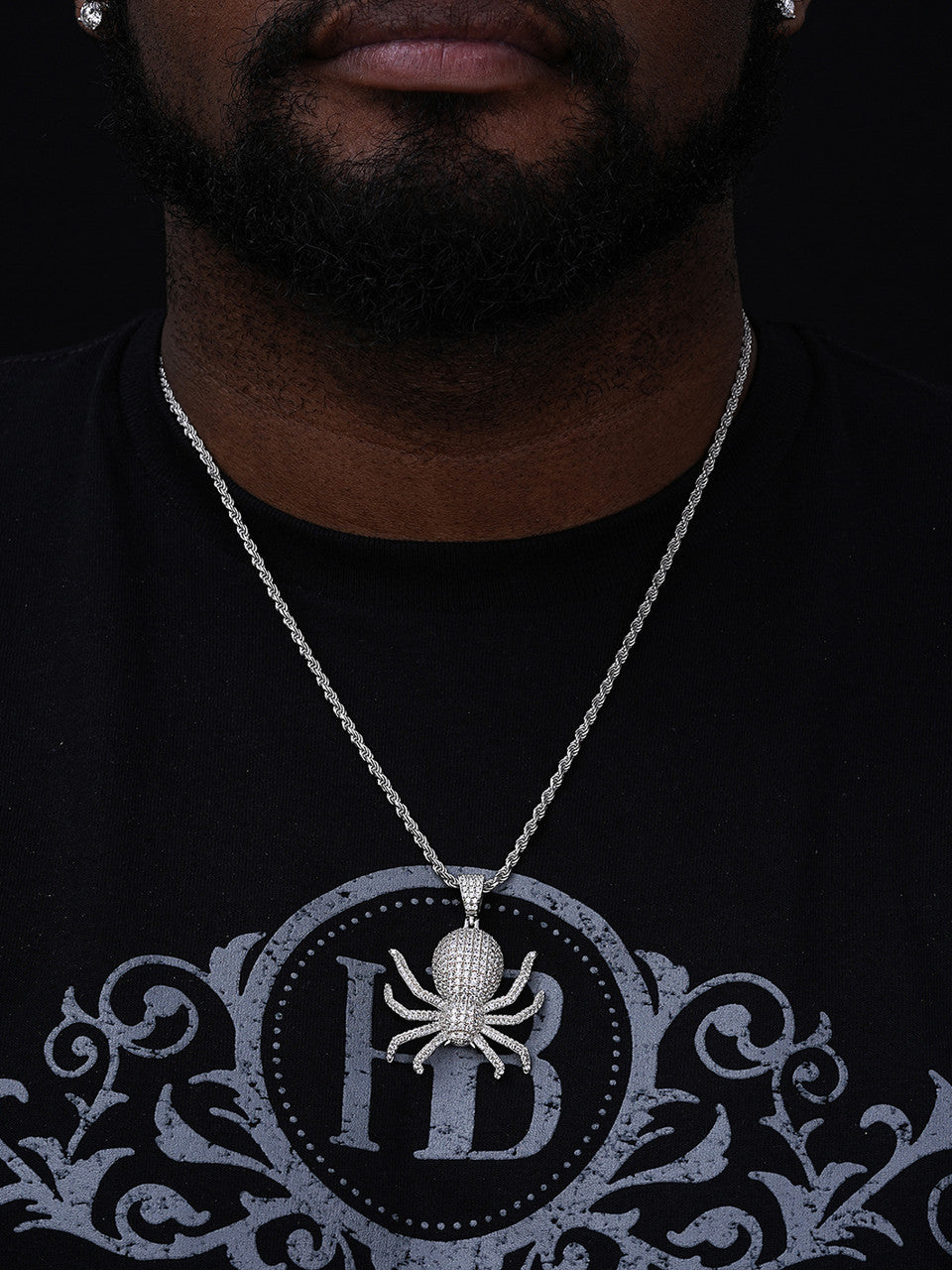 Spider Iced Out Pendant - 14k Gold Vermeil Or 925 Silver - CZ Stones - Small 1.5"