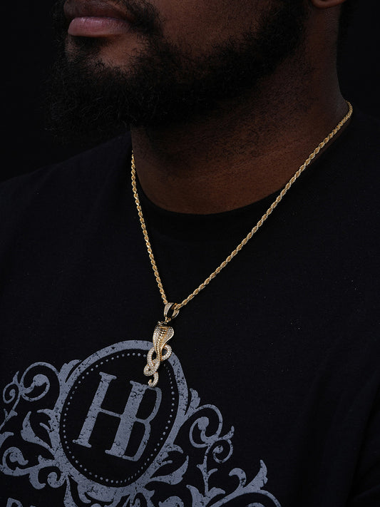 Snake King Cobra Pendant - 14k Gold Vermeil Or 925 Silver - CZ Stones - Medium 2.25"