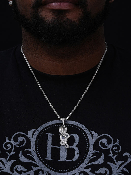 Snake King Cobra Pendant - 14k Gold Vermeil Or 925 Silver - CZ Stones - Medium 2.25"