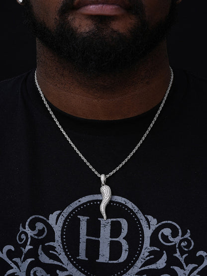 Cornicello Iced Out Italian Horn Pendant - 14k Gold Vermeil Or 925 Silver - CZ Stones - Medium 2"