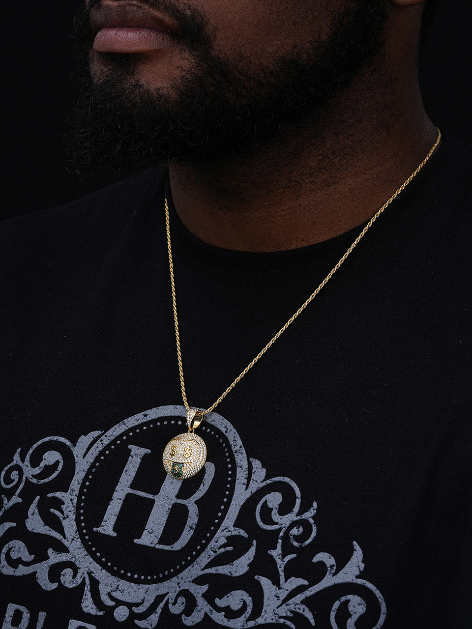 Money Mouth Face Emoji Hip Hop Pendant - 14k Gold Vermeil Or 925 Silver - CZ Stones - Small 1"