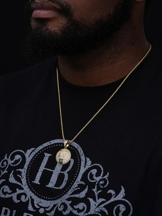 Money Mouth Face Emoji Hip Hop Pendant - 14k Gold Vermeil Or 925 Silver - CZ Stones - Small 1"