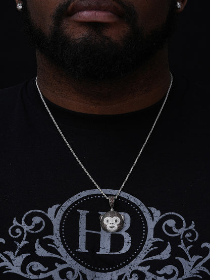 Monkey Face Emoji Pendant - 14k Gold Vermeil Or 925 Silver - CZ Stones - Small 1.25"