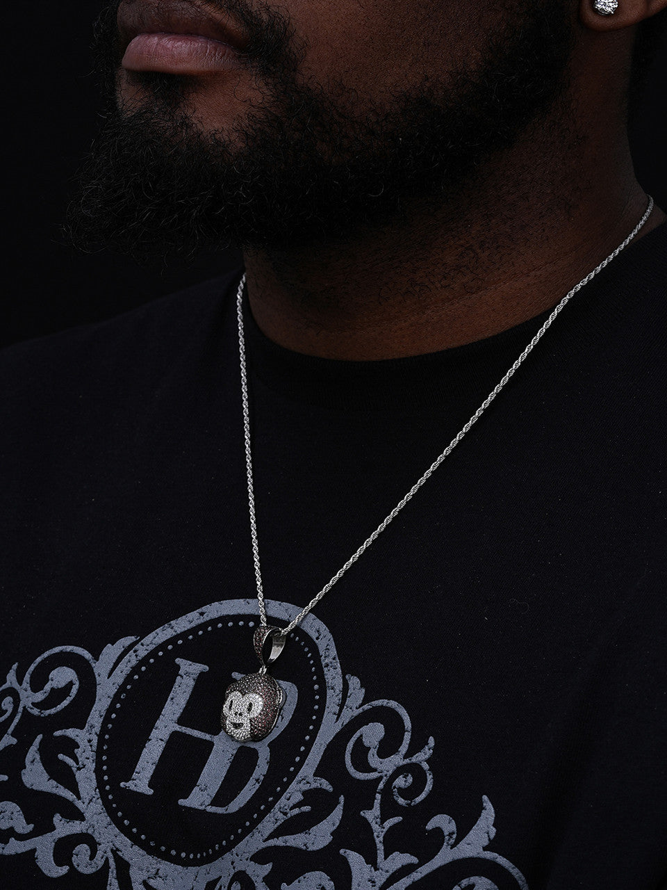 Monkey Face Emoji Pendant - 14k Gold Vermeil Or 925 Silver - CZ Stones - Small 1.25"