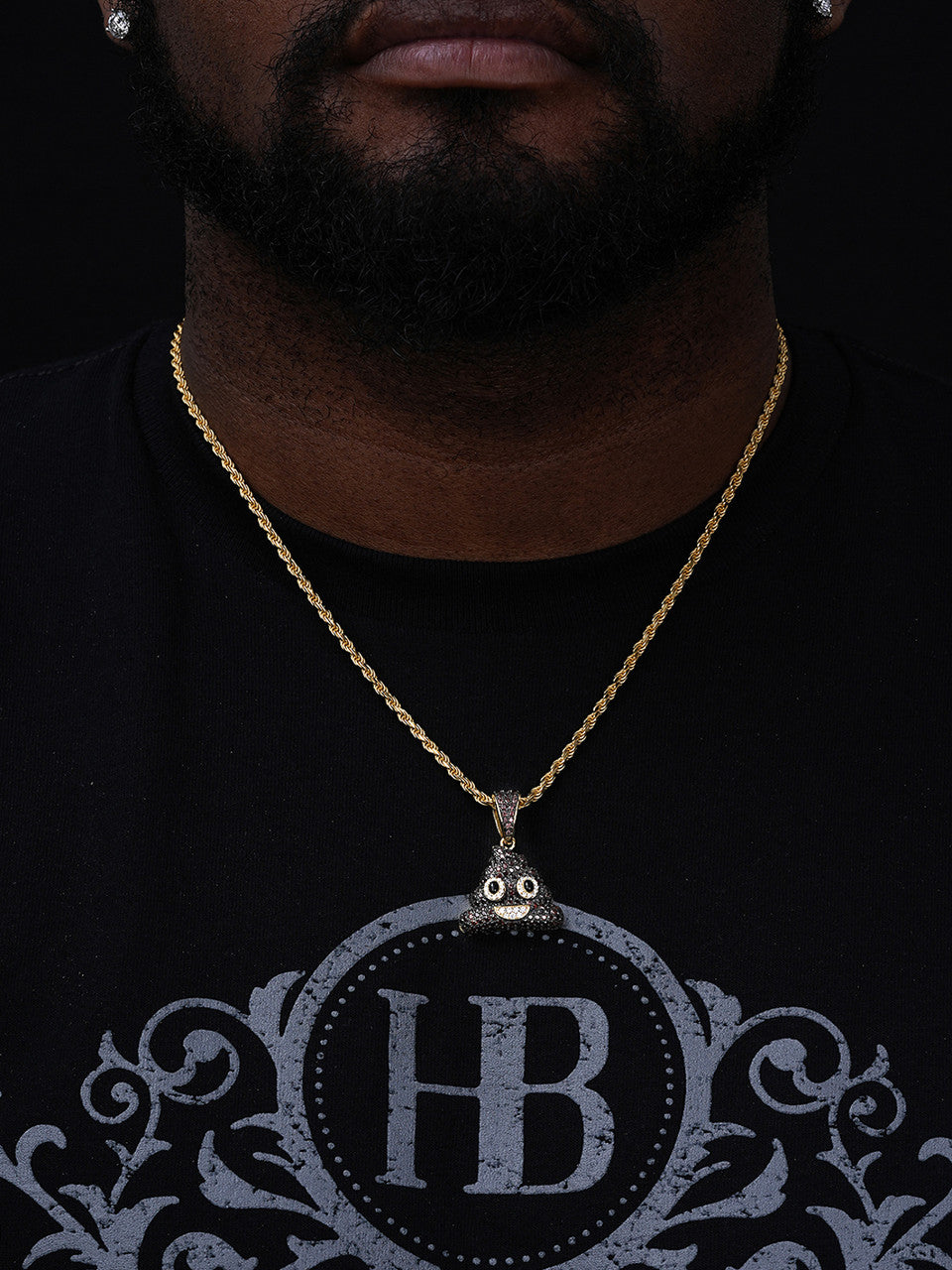 Poop Emoji Pendant - 14k Gold Vermeil Or 925 Silver - CZ Stones - Small 1"