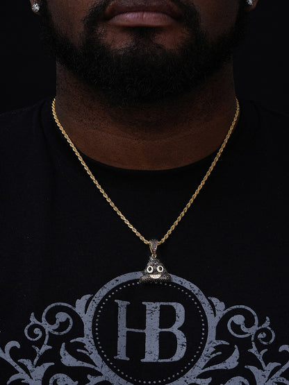 Poop Emoji Pendant - 14k Gold Vermeil Or 925 Silver - CZ Stones - Small 1"