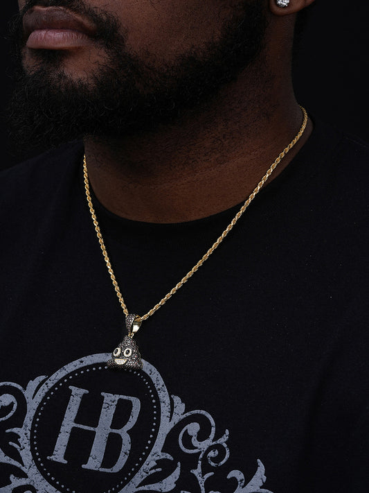 Poop Emoji Pendant - 14k Gold Vermeil Or 925 Silver - CZ Stones - Small 1"