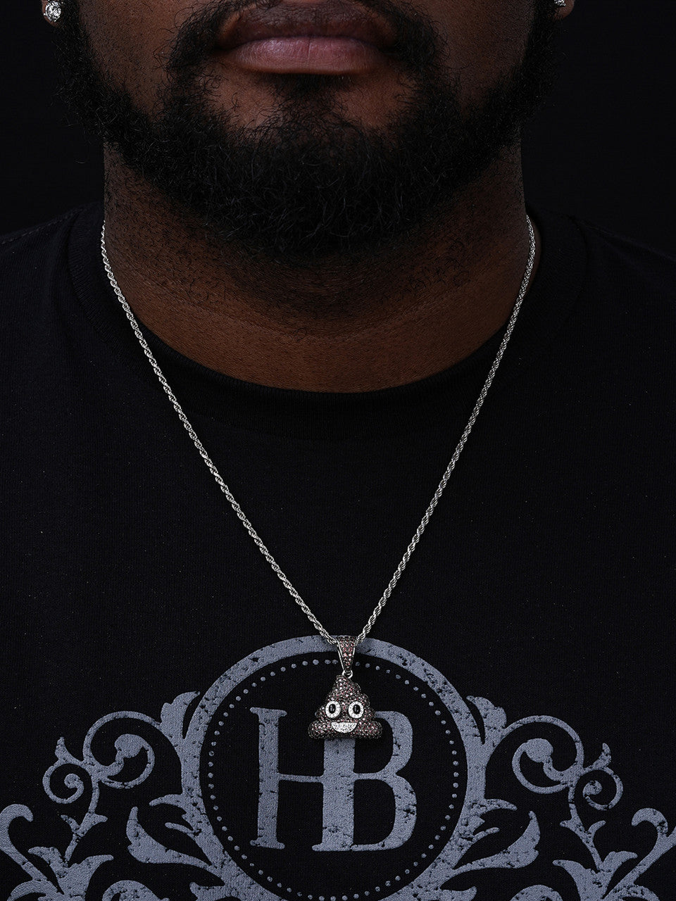Real 925 Sterling Silver Hip Hop Poop Emoji Pendant Necklace Iced