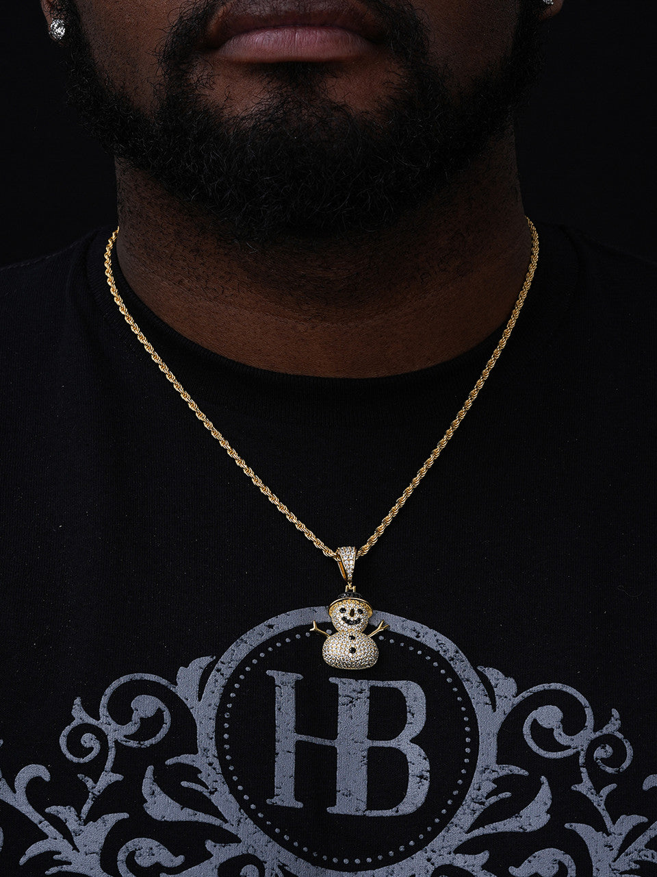 Snowman Frosty Emoji Pendant - 14k Gold Vermeil Or 925 Silver - CZ Stones - Small 1.5"