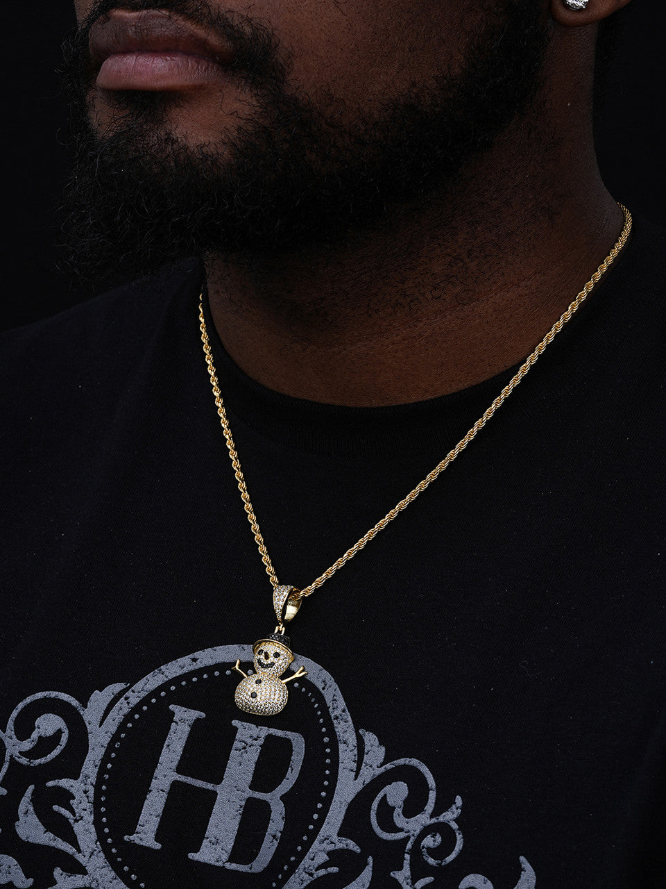 Snowman Frosty Emoji Pendant - 14k Gold Vermeil Or 925 Silver - CZ Stones - Small 1.5"