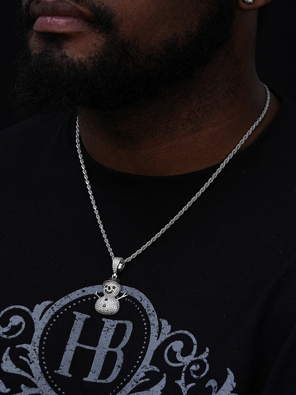 Snowman Frosty Emoji Pendant - 14k Gold Vermeil Or 925 Silver - CZ Stones - Small 1.5"