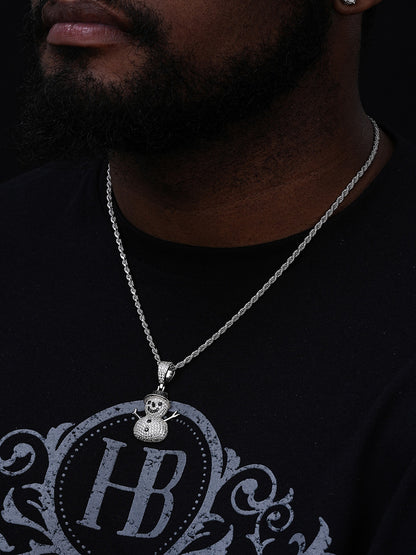 Snowman Frosty Emoji Pendant - 14k Gold Vermeil Or 925 Silver - CZ Stones - Small 1.5"