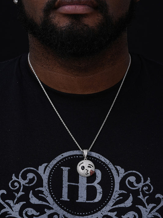 Kiss Face Emoji Pendant - 14k Gold Vermeil Or 925 Silver - CZ Stones - Small 1"