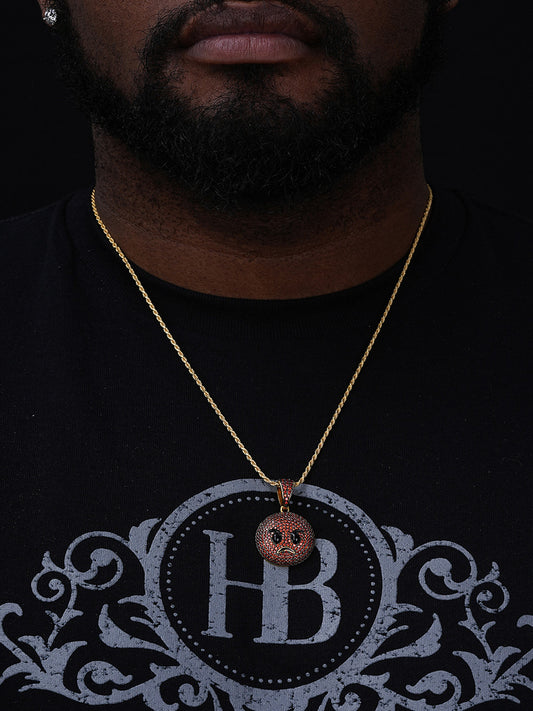 Angry Red Face Emoji Pendant - 925 Silver - CZ Stones - Small 1"