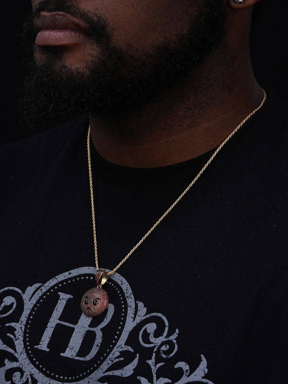 Angry Red Face Emoji Pendant - 925 Silver - CZ Stones - Small 1"