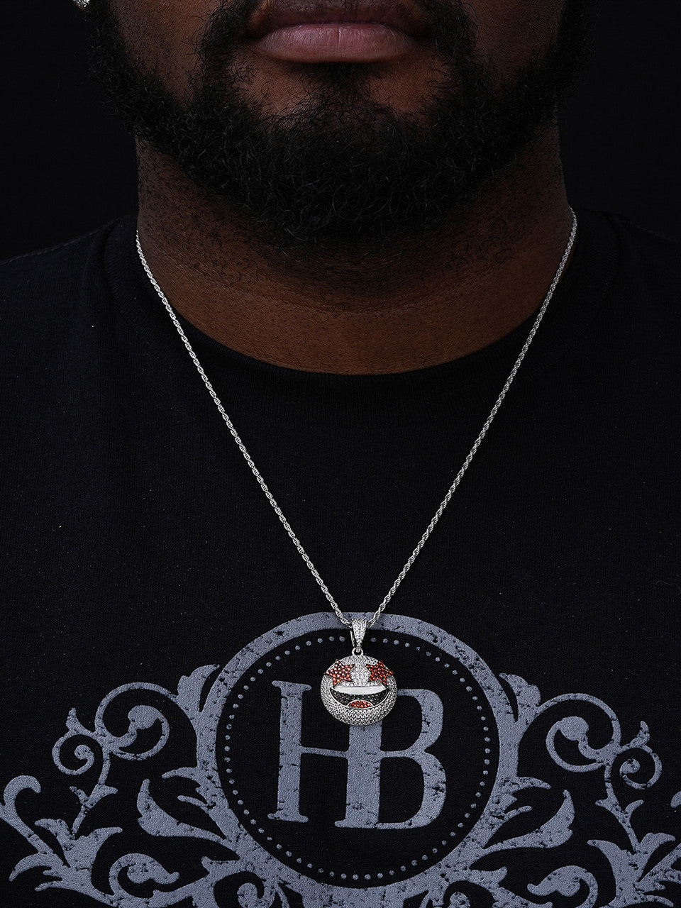 Star Eyes Emoji Pendant - 14k Gold Vermeil Or 925 Silver - CZ Stones - Small 1"