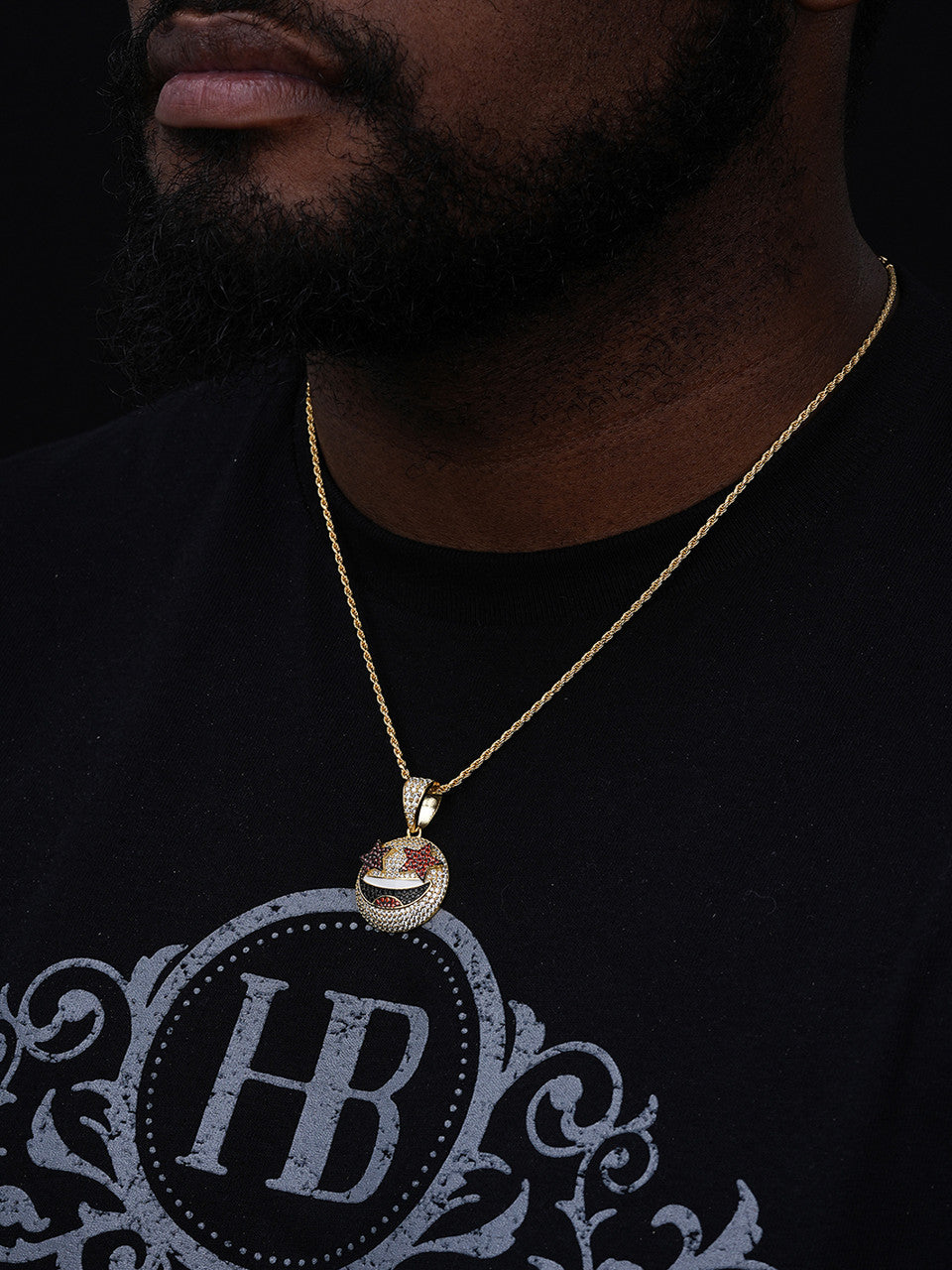 Star Eyes Emoji Pendant - 14k Gold Vermeil Or 925 Silver - CZ Stones - Small 1"