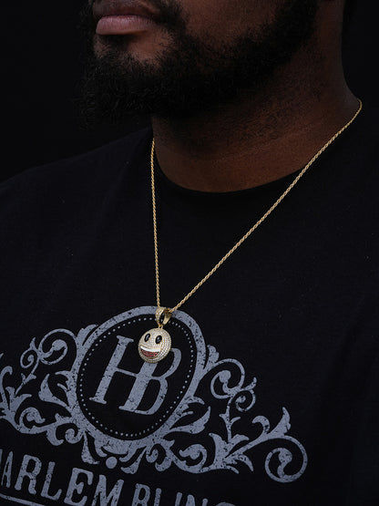 Smiley Face Emoji Pendant - 14k Gold Vermeil Or 925 Silver - CZ Stones - Small 1"