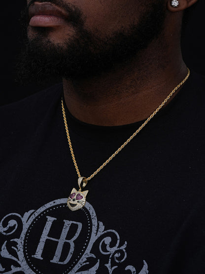 Cat Heart Eyes Love Emoji Pendant - 14k Gold Vermeil Or 925 Silver - CZ Stones - Small 1"