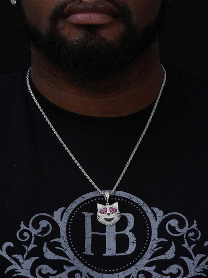 Cat Heart Eyes Love Emoji Pendant - 14k Gold Vermeil Or 925 Silver - CZ Stones - Small 1"