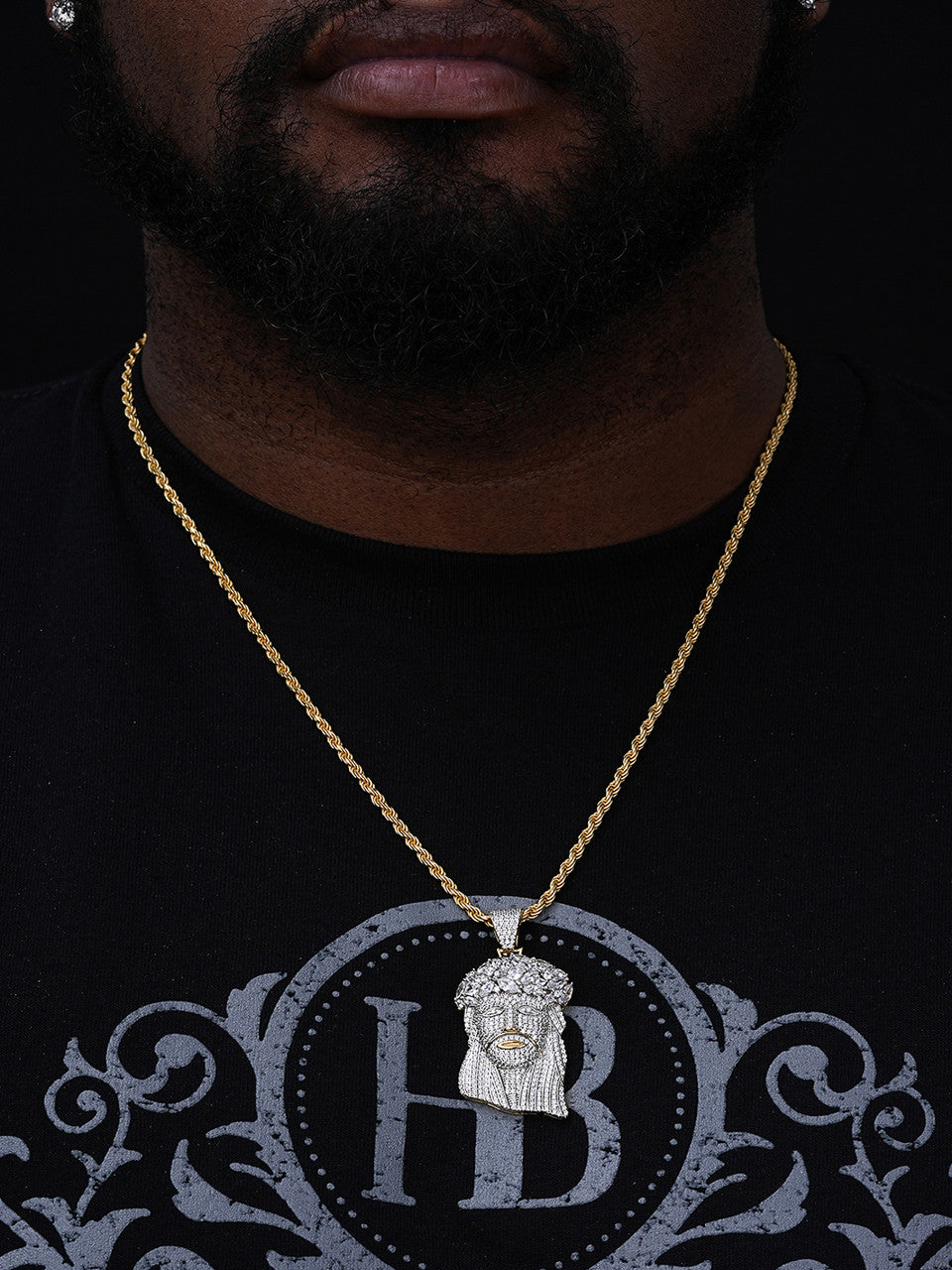 Men's Solid 925 Silver Jesus Piece Pendant FULLY ICED Diamond 14k Gold Bust Down