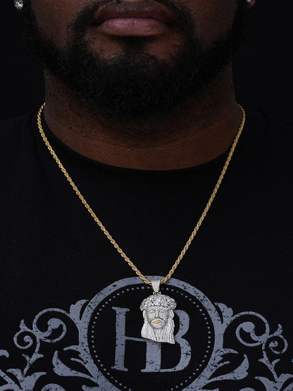 Men's Solid 925 Silver Jesus Piece Pendant FULLY ICED Diamond 14k Gold Bust Down