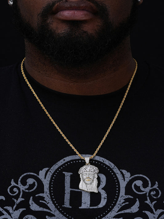Men's Solid 925 Silver Jesus Piece Pendant FULLY ICED Diamond 14k Gold Bust Down
