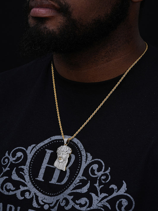 Men's Solid 925 Silver Jesus Piece Pendant FULLY ICED Diamond 14k Gold Bust Down