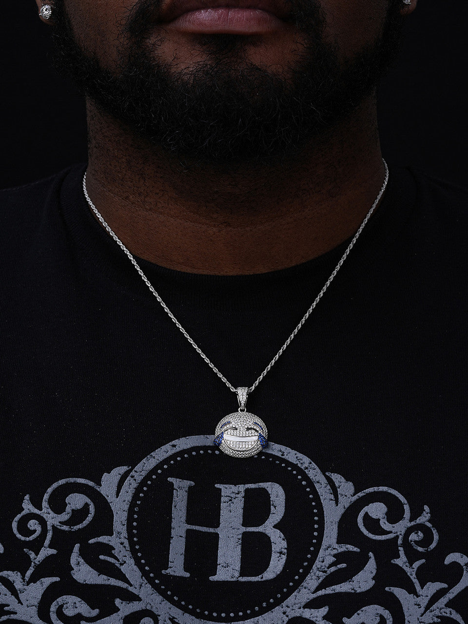 LOL Smiley Laughing Emoji Pendant - 14k Gold Vermeil Or 925 Silver - CZ Stones - Small 1"