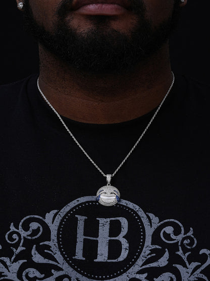 LOL Smiley Laughing Emoji Pendant - 14k Gold Vermeil Or 925 Silver - CZ Stones - Small 1"