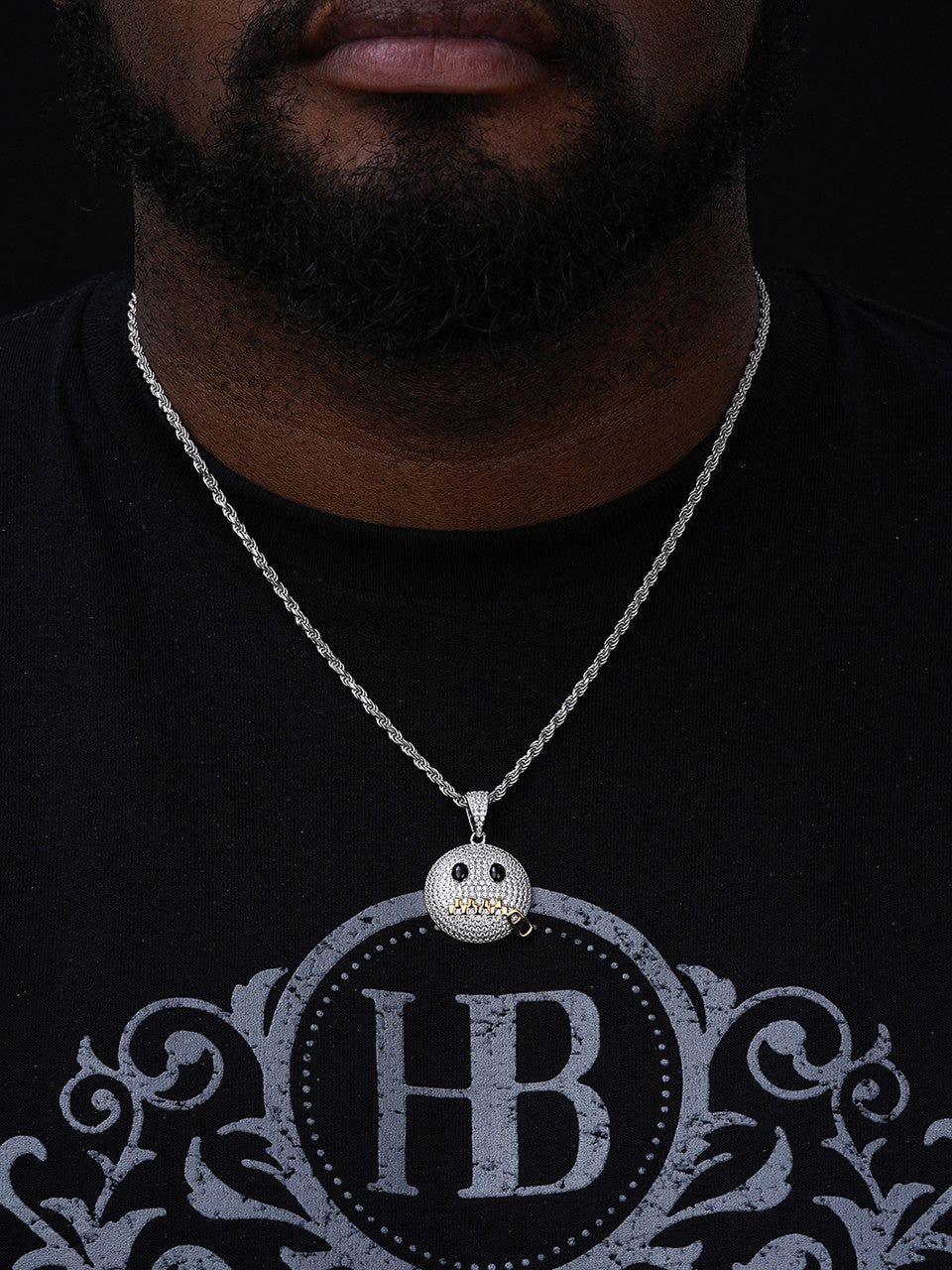 アクセサリー STONED SMILE SILVER PENDANT BLINGFACTORY Hip Hop Iced Smile Face CZ Medal Silver Plated