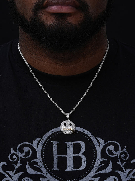 Zipper Mouth Emoji Pendant - 14k Gold Vermeil Or 925 Silver - CZ Stones - Small 1"
