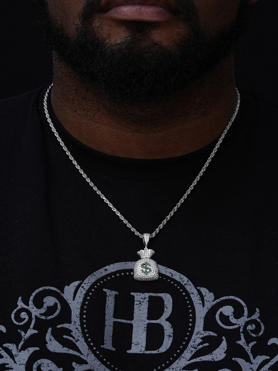 Money Bag Emoji Pendant - 14k Gold Vermeil Or 925 Silver - CZ Stones - Small 1.5"