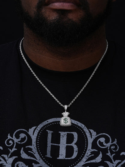 Money Bag Emoji Pendant - 14k Gold Vermeil Or 925 Silver - CZ Stones - Small 1.5"